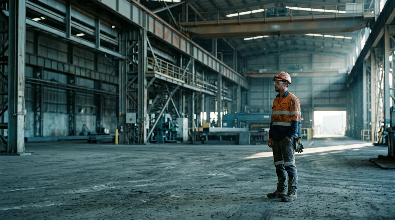 A lone worker at the end of a shift in a large Australian industrial facility